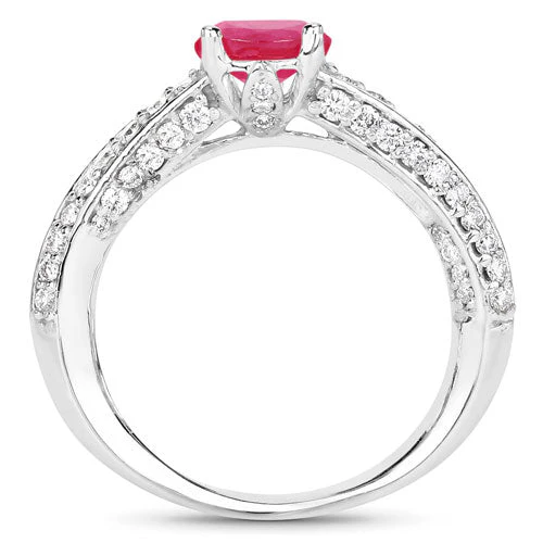 1.49 Carat Genuine Ruby and White Diamond 14K White Gold Ring (I Color, SI Clarity) - Image 5
