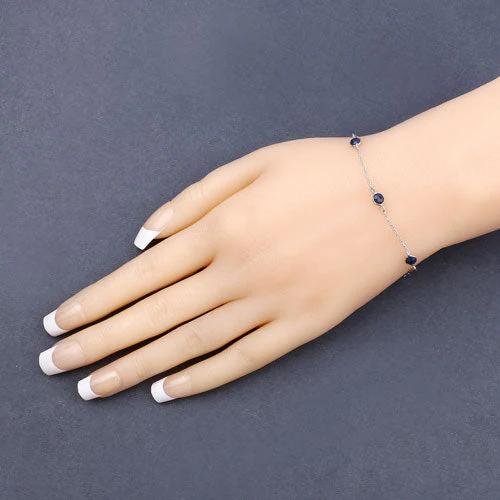 1.50 Carat Genuine Blue Sapphire .925 Sterling Silver Bracelet - Image 3