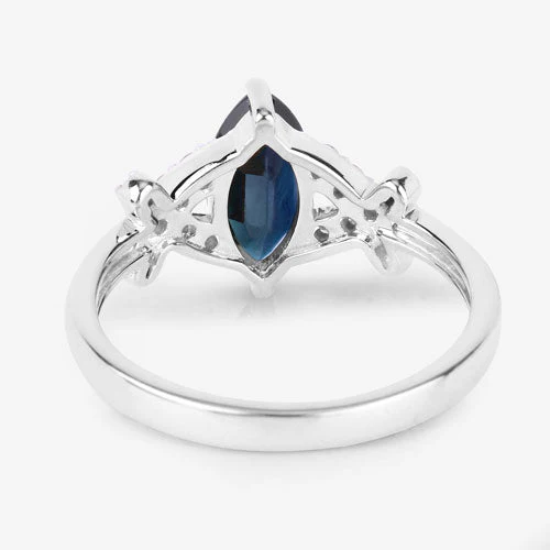 1.50 Carat Genuine Blue Sapphire and White Diamond 14K White Gold Ring - Image 7