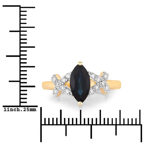 1.50 Carat Genuine Blue Sapphire and White Diamond 14K Yellow Gold Ring - Image 3