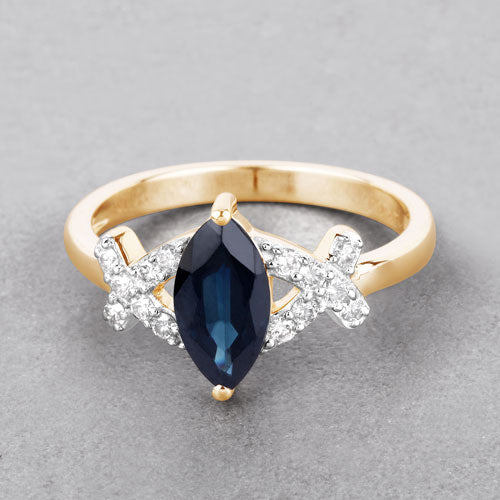1.50 Carat Genuine Blue Sapphire and White Diamond 14K Yellow Gold Ring - Image 4