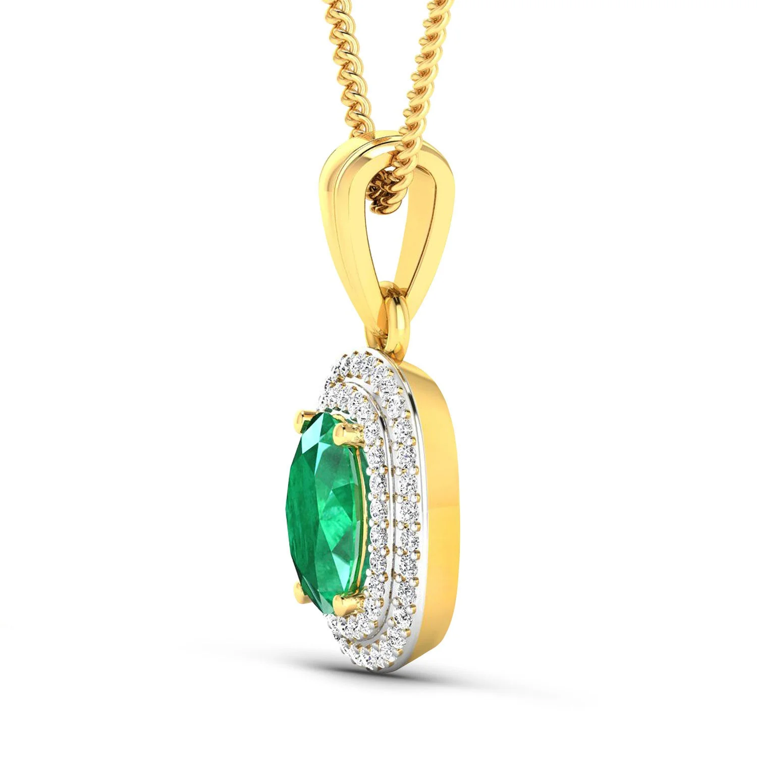 1.50 Carat Genuine Zambian Emerald and White Diamond 14K Yellow Gold Pendant - Image 2