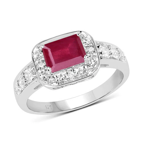 1.52 Carat Glass Filled Ruby and White Topaz .925 Sterling Silver Ring - Image 3