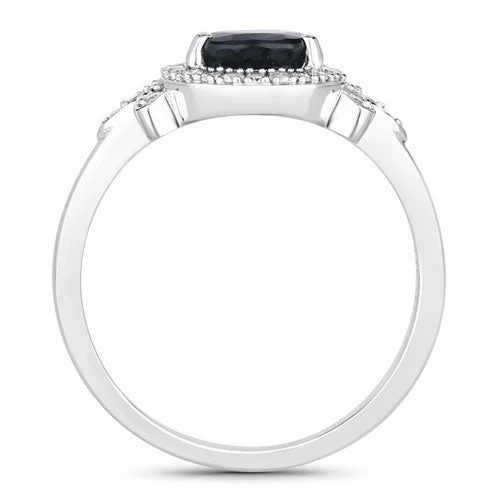 1.54 Carat Genuine Blue Sapphire and White Diamond 14K White Gold Ring - Image 2