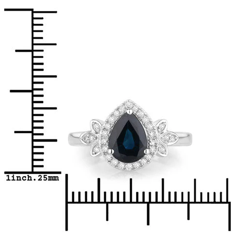 1.54 Carat Genuine Blue Sapphire and White Diamond 14K White Gold Ring - Image 3