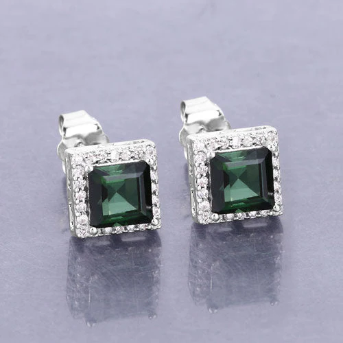 1.55 Carat Genuine Green Tourmaline and White Diamond 14K White Gold Earrings - Image 8