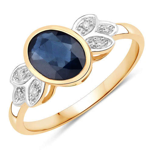 1.56 Carat Genuine Blue Sapphire and White Diamond 14K Yellow Gold Ring - Image 5