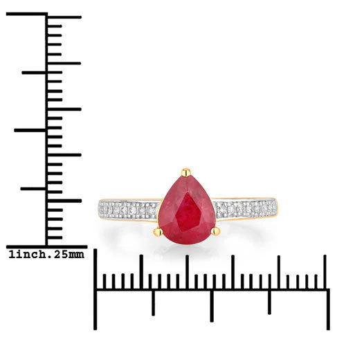 1.56 Carat Genuine Ruby and White Diamond 14K Yellow Gold Ring - Image 3