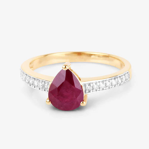 1.56 Carat Genuine Ruby and White Diamond 14K Yellow Gold Ring - Image 9