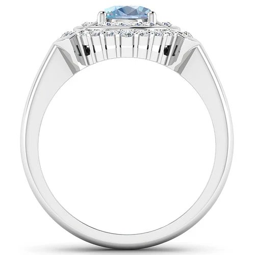1.57 Carat Genuine Aquamarine and White Diamond 14K White Gold Ring - Image 6