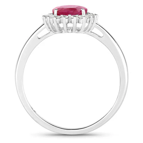 1.58 Carat Genuine Ruby and White Diamond 10K White Gold Ring - Image 2