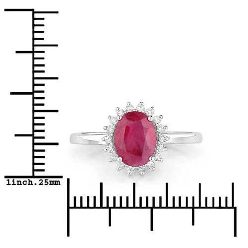 1.58 Carat Genuine Ruby and White Diamond 10K White Gold Ring - Image 3