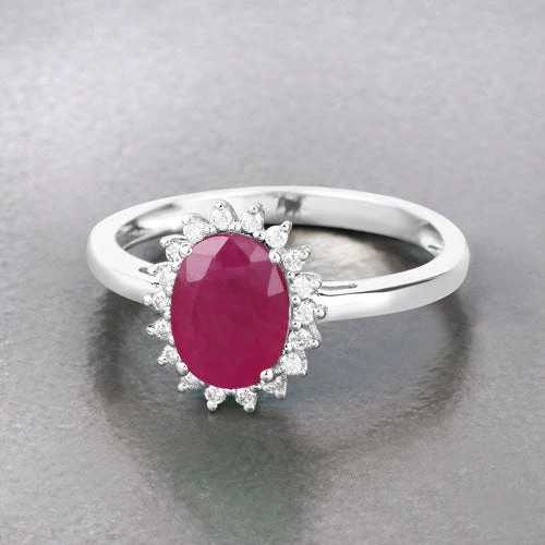 1.58 Carat Genuine Ruby and White Diamond 10K White Gold Ring - Image 4