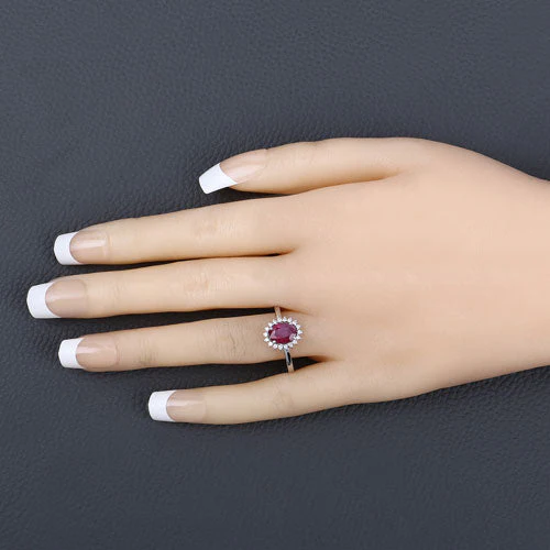 1.58 Carat Genuine Ruby and White Diamond 10K White Gold Ring - Image 5