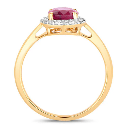 1.59 Carat Genuine Ruby and White Diamond 10K Yellow Gold Ring - Image 2