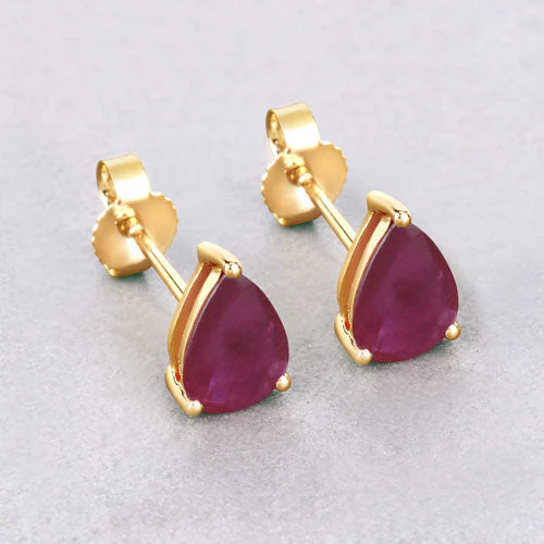 1.60 Carat Genuine Ruby 10K Yellow Gold Earrings - Image 4