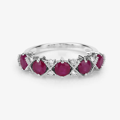 1.61 Carat Genuine Ruby and White Diamond 14K White Gold Ring - Image 10