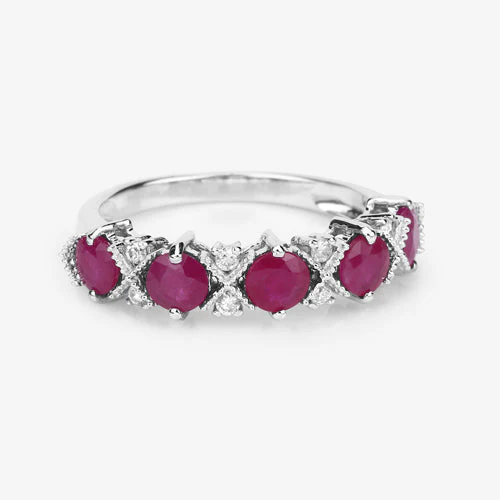 1.61 Carat Genuine Ruby and White Diamond 14K White Gold Ring - Image 11