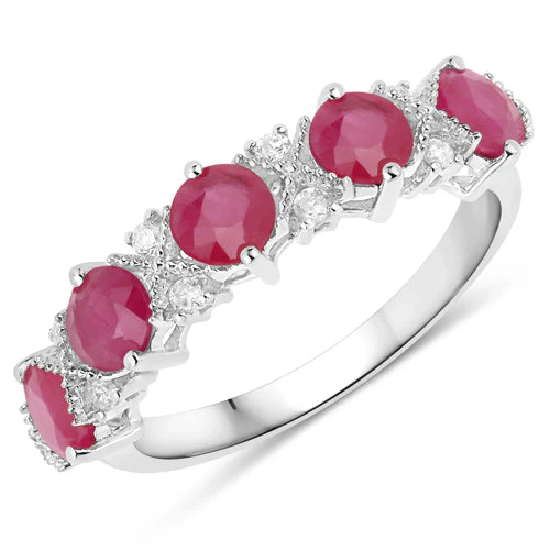 1.61 Carat Genuine Ruby and White Diamond 14K White Gold Ring - Image 5