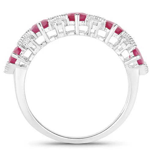 1.61 Carat Genuine Ruby and White Diamond 14K White Gold Ring - Image 6