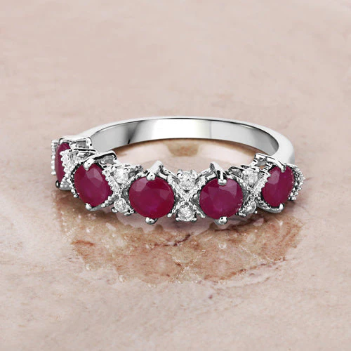 1.61 Carat Genuine Ruby and White Diamond 14K White Gold Ring - Image 8