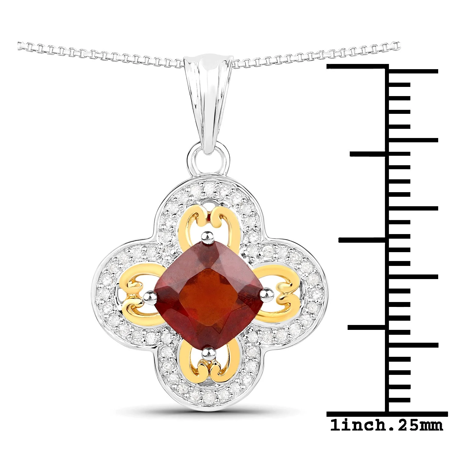 1.63 Carat Genuine Hessonite and White Diamond 18K Yellow Gold with .925 Sterling Silver Pendant - Image 3