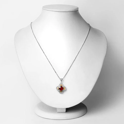 1.63 Carat Genuine Hessonite and White Diamond 18K Yellow Gold with .925 Sterling Silver Pendant - Image 5