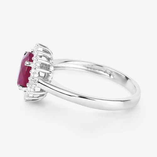 1.64 Carat Genuine Ruby and White Diamond 14K White Gold Ring - Image 6