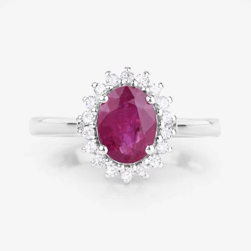 1.64 Carat Genuine Ruby and White Diamond 14K White Gold Ring - Image 8