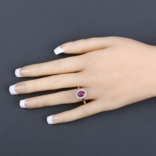 1.64 Carat Genuine Ruby and White Diamond 14K Yellow Gold Ring - Image 5