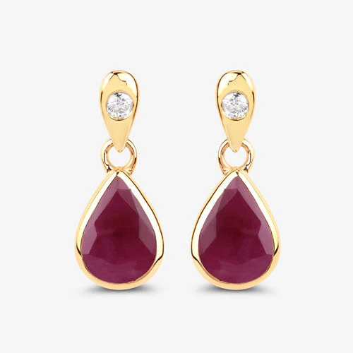 1.65 Carat Genuine Ruby and White Diamond 10K Yellow Gold Earrings - Image 10