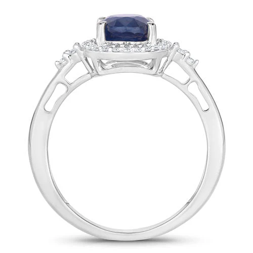 1.70 Carat Genuine Blue Sapphire and White Diamond 14K White Gold Ring - Image 2