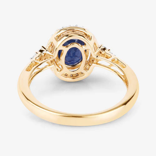 1.70 Carat Genuine Blue Sapphire and White Diamond 14K Yellow Gold Ring - Image 7