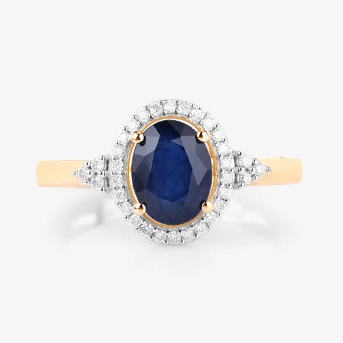 1.70 Carat Genuine Blue Sapphire and White Diamond 14K Yellow Gold Ring - Image 8