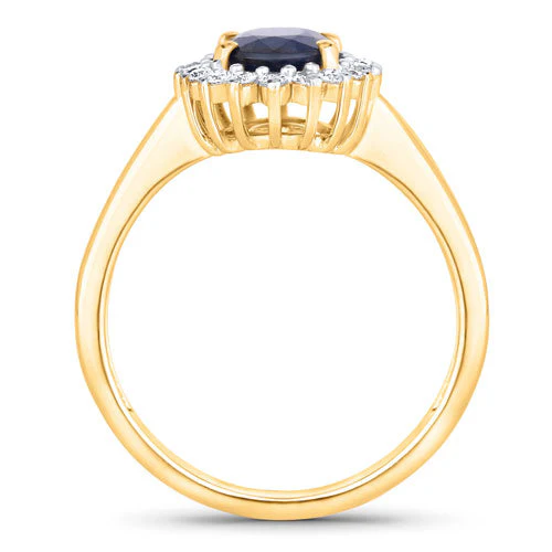1.73 Carat Genuine Blue Sapphire and White Diamond 14K Yellow Gold Ring - Image 2
