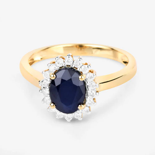 1.73 Carat Genuine Blue Sapphire and White Diamond 14K Yellow Gold Ring - Image 9