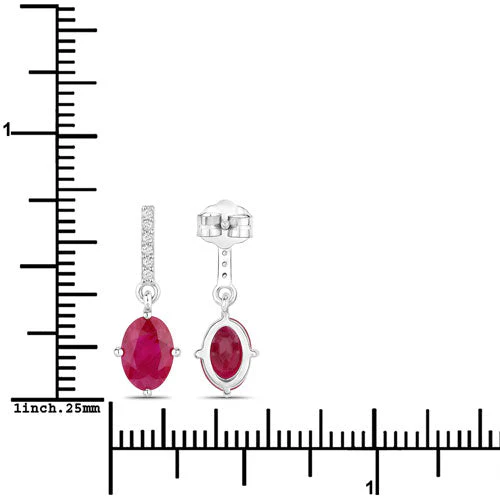 1.75 Carat Genuine Ruby and White Diamond 14K White Gold Earrings - Image 3
