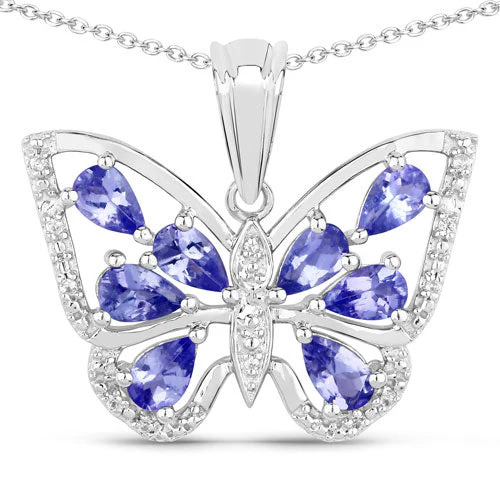1.75 Carat Genuine Tanzanite and White Zircon .925 Sterling Silver Pendant - Image 5