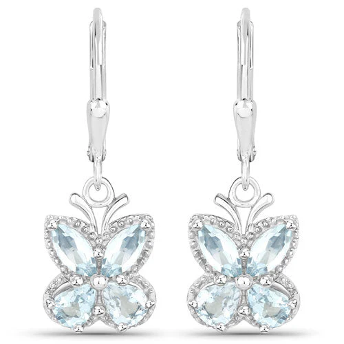 1.76 Carat Genuine Aquamarine .925 Sterling Silver Earrings - Image 2