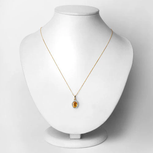 1.78 Carat Genuine Yellow Sapphire and White Diamond 14K Yellow Gold Pendant - Image 6