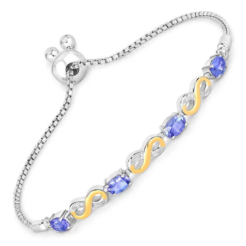 1.79 Carat Genuine Tanzanite and White Topaz .925 Sterling Silver Bracelet - Image 4