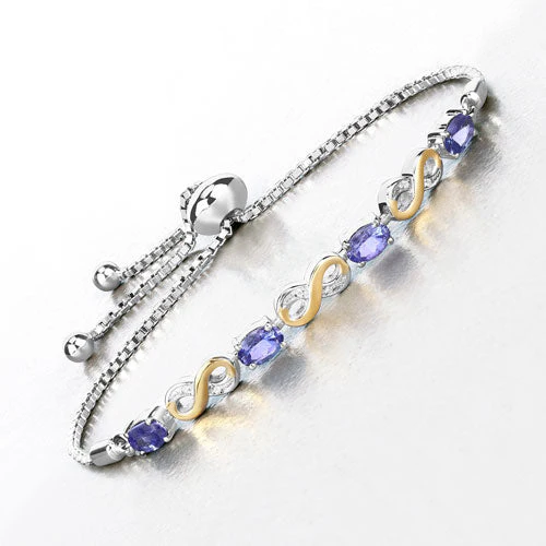 1.79 Carat Genuine Tanzanite and White Topaz .925 Sterling Silver Bracelet - Image 5