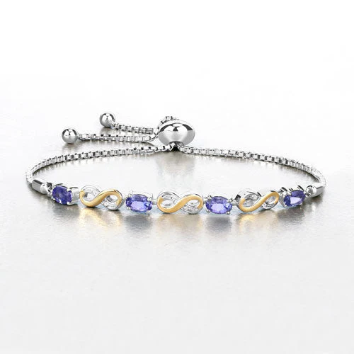 1.79 Carat Genuine Tanzanite and White Topaz .925 Sterling Silver Bracelet - Image 6