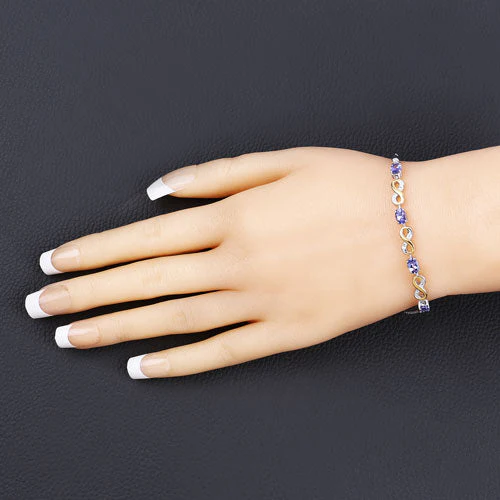 1.79 Carat Genuine Tanzanite and White Topaz .925 Sterling Silver Bracelet - Image 7