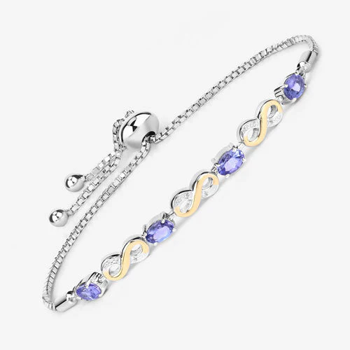 1.79 Carat Genuine Tanzanite and White Topaz .925 Sterling Silver Bracelet - Image 8