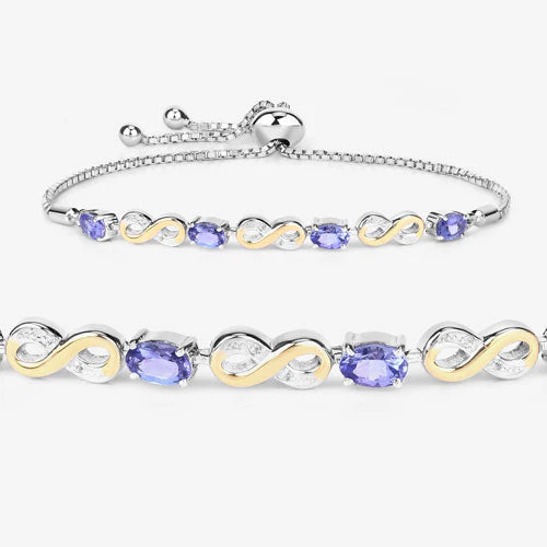 1.79 Carat Genuine Tanzanite and White Topaz .925 Sterling Silver Bracelet - Image 9