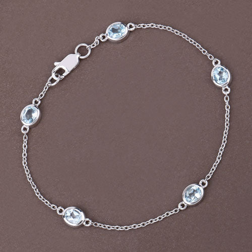 1.80 Carat Genuine Blue Topaz .925 Sterling Silver Bracelet - Image 4