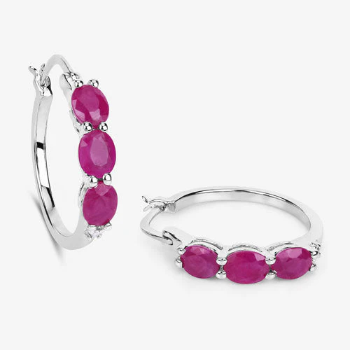 1.81 Carat Genuine Ruby and White Diamond .925 Sterling Silver Earrings - Image 10