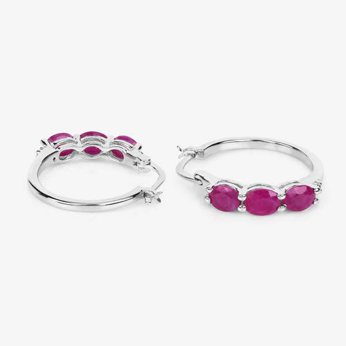 1.81 Carat Genuine Ruby and White Diamond .925 Sterling Silver Earrings - Image 11
