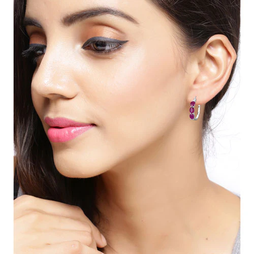 1.81 Carat Genuine Ruby and White Diamond .925 Sterling Silver Earrings - Image 12